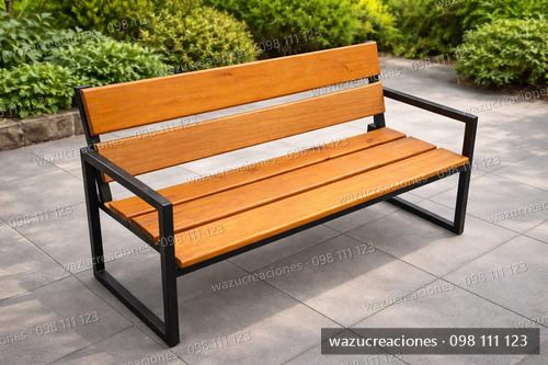 Banco Con Repelado Jardín Barbacoa Hierro Y Madera. Negro