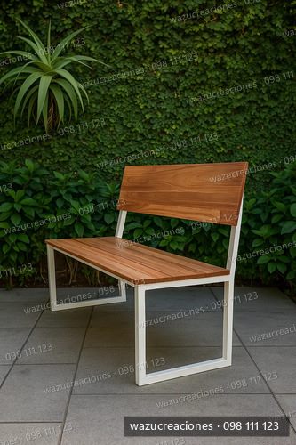 Banco Con Respaldo Hierro Y Madera Wazu Creaciones Blanco