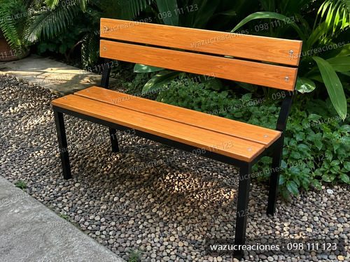 Banco De Jardín Con Respaldo Madera Y Hierro 120 Cm Marrón