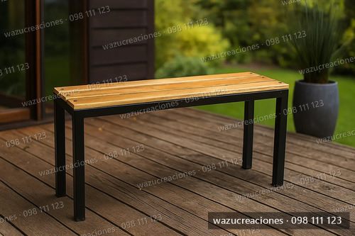 Banco Hierro Y Madera Barbacoa Exterior Jardín Living Negro