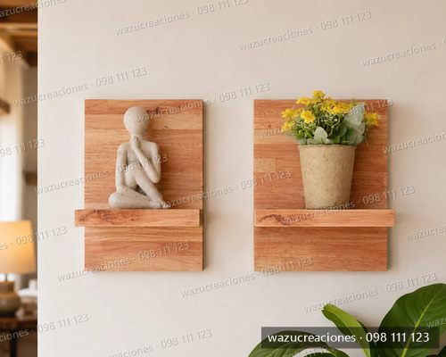 Cuadro Decorativo Flotante Madera Finger Joint Minimalista Marrón Claro