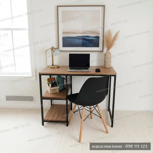Escritorio Estilo Industrial Hierro Modernos En Madera Wazu Negro