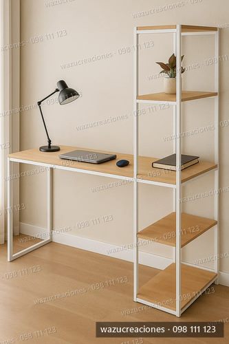 Escritorio Mesa Con Estantes Hierro Y Madera Finger Negro
