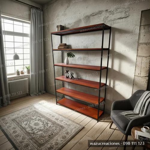 Estanteria Biblioteca Estilo Industrial Hierro Y Madera Negro