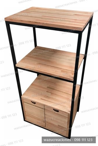 Estanteria Con Puertas Hierro Y Madera Biblioteca Alacena Negro