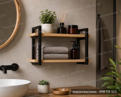 Estantería Flotante Industrial Estantes Hierro Y Madera Marrón