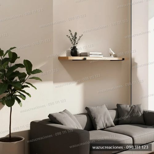 Juego Estante Madera Finger 80x20 + Dos Mensulas 20 Cm Hierr Negro