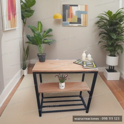 Mesa Arrime Auxiliar Aparador Consola Hierro Madera Negro
