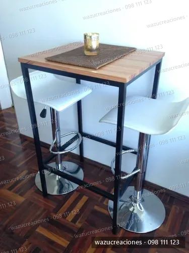 Mesa Bar Restaurante Cafe Hierro Y Madera Finger Industrial Marrón Claro