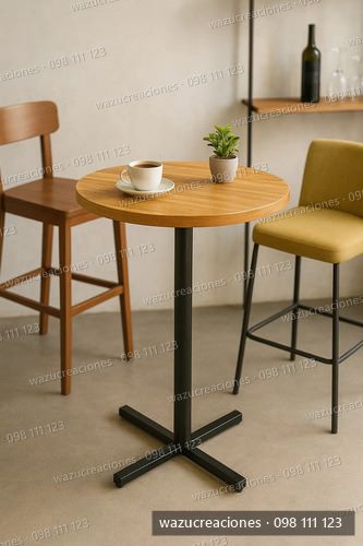 Mesa Bar Restaurante De Hierro Y Madera Wazu Creaciones Negro