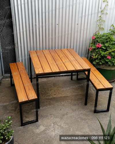 Mesa Barbacoa Hierro Y Madera Marrón Claro
