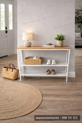 Mesa De Arrime Con 2 Estantes De Malla Hierro Y Finger