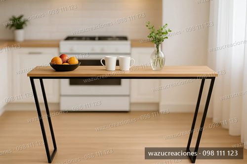 Mesa De Arrime Wazu Hierro Y Madera Satinada 120cm