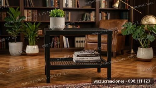 Mesa En Malla Metal Deplegado Acero Macetas Exterior Negro