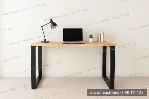 Mesa Escritorio Hierro Y Madera Finger Joint Oficina Wazu Negro
