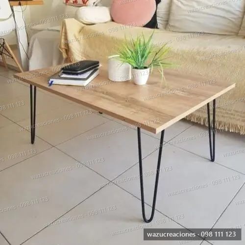 Mesa Ratona Patas Hairpin Comedor Hierro Madera Mueble Negro
