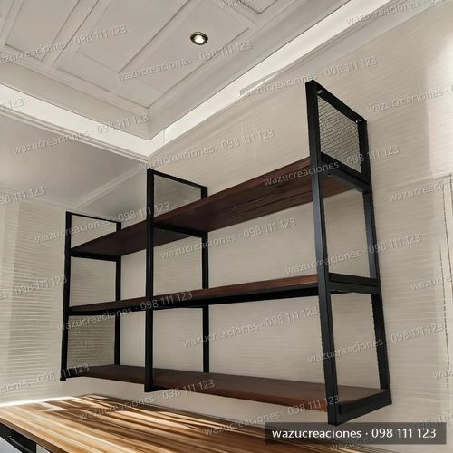 Mueble Aereo Cocina Alacena Hierro Y Madera Colgante Wazu Negro