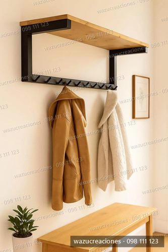 Perchero Con Estante De Pared Estilo Industrial Portallave Negro