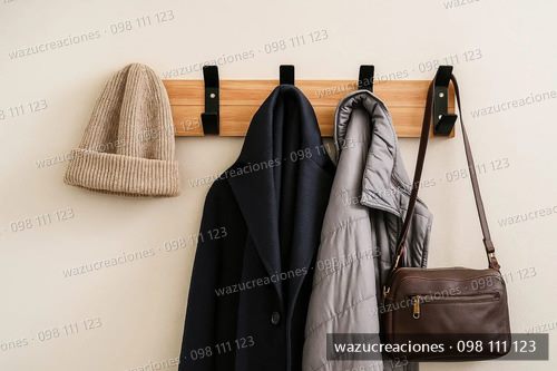 Perchero De Pared Industrial Madera Finger Y Hierro Wazu Negro