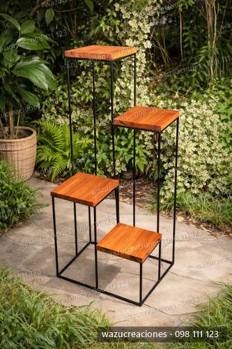 Porta Maceta Con Estante Para Plantas Macetero Flores Negro
