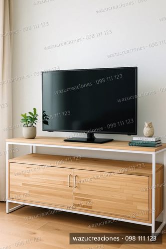 Rack Tv Estilo Industrial Hierro Y Madera Puertas Finger Blanco