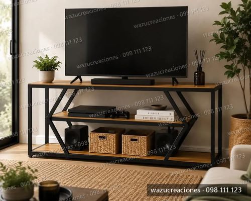 Rack Tv Moderno Hierro Madera 120x30x80 Marrón