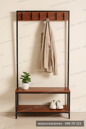 Recibidor Estilo Industrial Hierro Madera Despojador Negro
