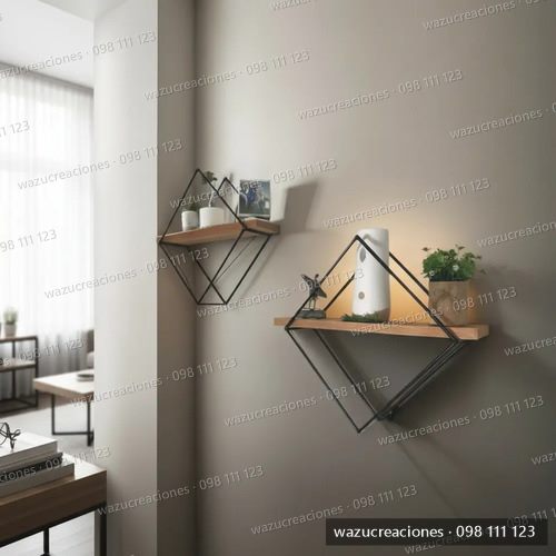 Repisa Rombo Hierro Y Madera Estanteria  Negro
