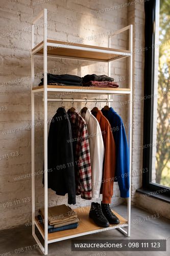 Ropero Abierto Estilo Industrial Hierro Y Madera Dormitorio Negro