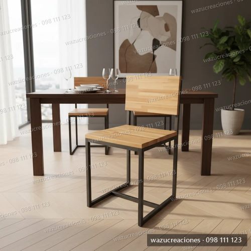 Silla Comedor Estilo Industrial Hierro Y Madera Negro