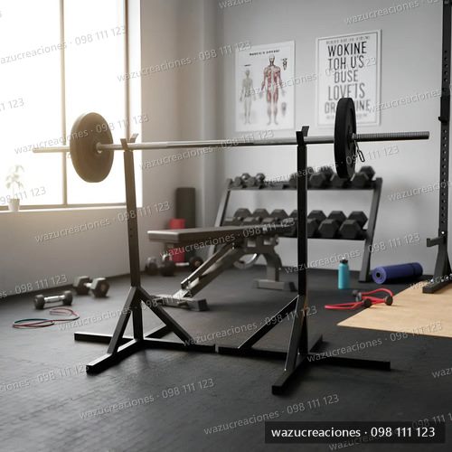 Soporte De Barra Para Sentadillas Regulable Discos Mancuerna Negro