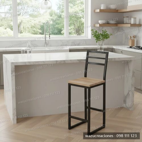 Taburete Con Respaldo Estilo Industrial Bar Barra Desayun Satinado Negro